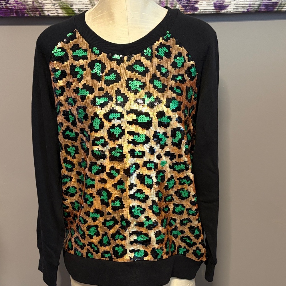Michael Kors Leopard Print Black and Gold Pullover Top Size 0X NWT
